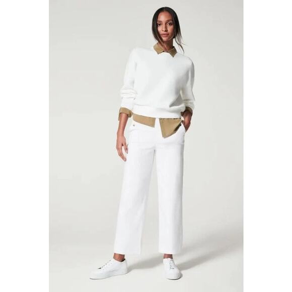 Spanx Stretch Twill White Cropped Wide Leg Pants Plus Size 1X FLAW - Picture 1 of 7